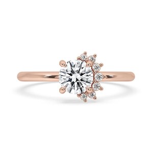 0.80 CT Round Cut Lab Grown Diamond Engagement Ring, 14K Solid Rose Gold Ring, Half Eternity Ring, Minimalist Ring, Anniversary Gift For Her
