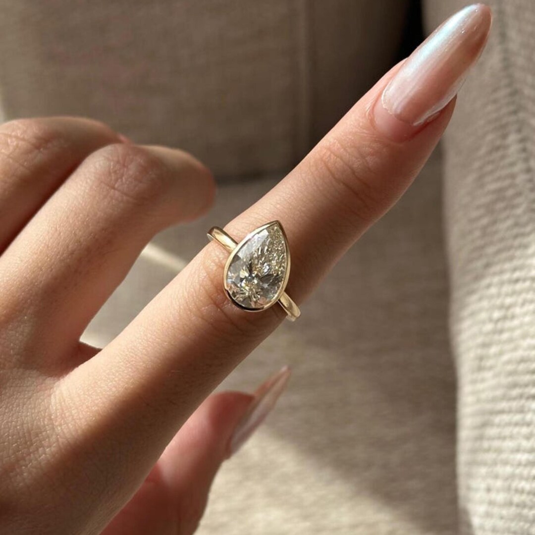 2.5 CT Pear Cut Lab Grown Diamond Engagement Ring, 14K Solid Gold Ring ...