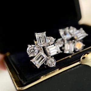 0.50 TCW Emerald And Round Cut Lab Grown Diamond Wedding Earrings, 14K Solid White Gold Earrings, Multi Diamond Earrings, Earrings For Women