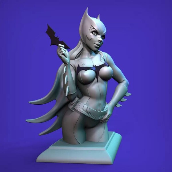 Bat Girl Bust 3D Figure STL - 3D Model - 3D Printable File - 3D Printing Model