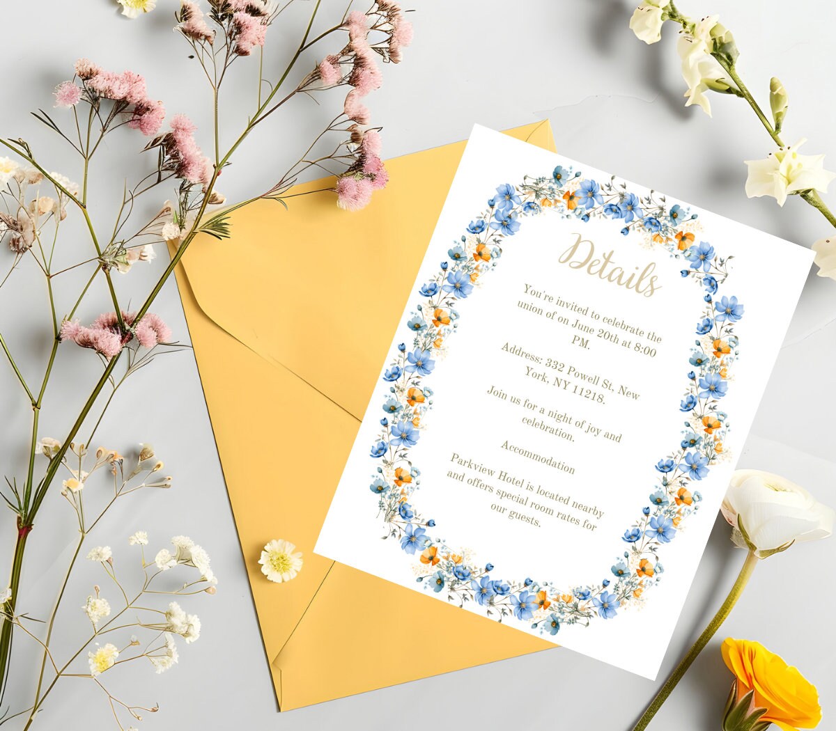 Vintage Floral Wedding Set, DELFT Blue Invitation Template, Printable ...