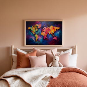 Póster de mapa del mundo vibrante y colorido: arte colorido para guarderías y salas de juegos - Decoración infantil