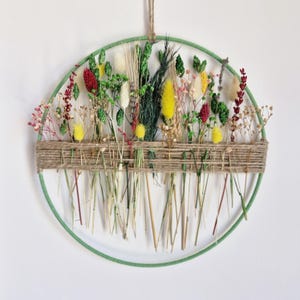 Green Wreath , Boho Wall Decor, Handmade Gift Idea, Dried Flowers Hoop, Jute and Floral Boho Hoop, Modern Home Decor, New Home Gift
