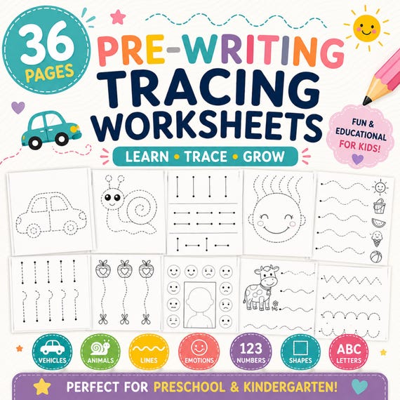 Preschool Tracing Worksheets Bundle, Fine Motor Skills Activities, Pre Writing Practice, Printable Toddler Workbook,Homeschool Learning Pack