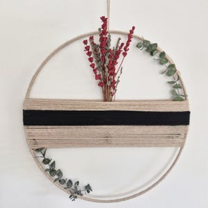 Boho Wall Decor,Handmade Gift, Dried Flowers Wreath, Jute and Floral Boho Hoop, Modern Home Decor, New Home Gift,Minimalist wall hanging