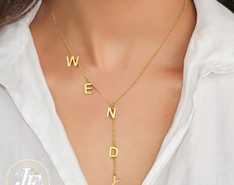 Custom Initial Lariat Name Necklace – Personalized Drop Letter Y Necklace in Silver, Gold, or Rose Gold – Elegant Jewelry Gift