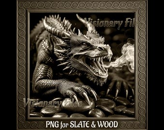 Dragon 3D Illusion PNG Laser Files: Slate & Wood Engraving (Digital Download)