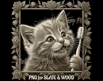 Kitten with Toothbrush 3D Illusion PNG Laser File (Digital Download)