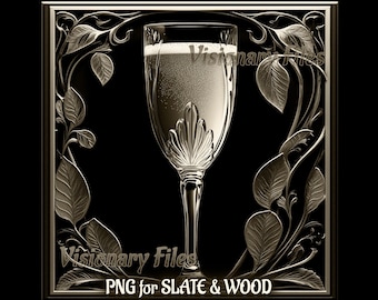 Champagne 3D Illusion PNG Laser File for Slate, Alcohol Engraving Design, Happy New Year Celebration Wine Glasses