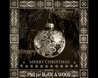Christmas Bauble 3D Illusion PNG Laser File: Slate & Wood Engraving (Digital Download)