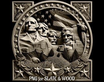 Mount Rushmore National Memorial 3D Illusion PNG Laser File, Patriotic Slate Coaster Engraved, US Laser Ready 3d Engraving, US Presidents
