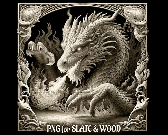 Fichier laser PNG Illusion 3D Dragon de feu Dragon de feu PNG 3D sous verres en ardoise Dragon grave gravure 3D prete au laser Dragon Dragon PNG Etsy France