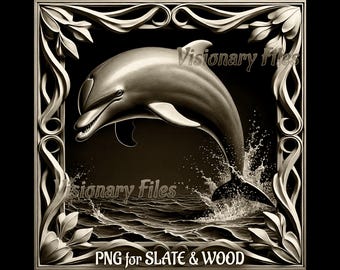 File PNG laser con illusione 3D di delfino, PNG 3D, incisione con illusione 3D, sottobicchiere in ardesia inciso, incisione 3D pronta al laser, animale dell'oceano in formato PNG