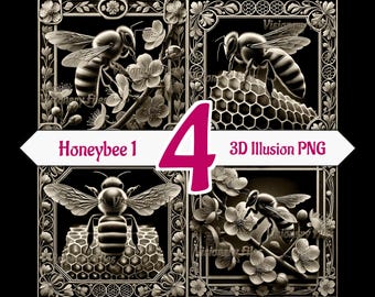 Honeybee 3D Illusion PNG Laser Files, Bee Engraving Bundle (Digital Download)