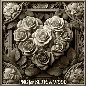 Heart of Roses 3D Illusion PNG Laser File, Rose PNG, Flower Slate Coaster Engraved, Heart Laser Ready 3d Engraving, Flower Laser Files