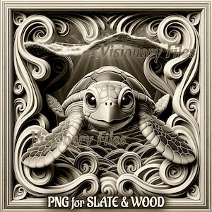 Sea Turtle 3D Illusion PNG Laser File, Turtle PNG, Sea Turtle Slate Coaster Engraved, Turtle Laser Ready 3d File , Sea Turtle Laser File