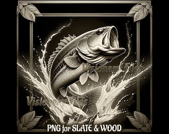 Large Mouth Bass Fish 3D Illusion PNG Laser File, Fish 3D PNG, Fish Slate Coaster Engraved, Fish Laser Ready 3d Engraving, Engraving Files