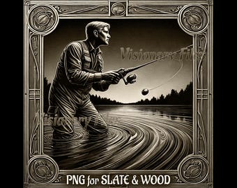 Fishing 3D Illusion PNG Laser File, Fisher 3D PNG, Bass Fishing Digital File, Fisherman Slate Coaster Engraved, Laser Ready 3D Engraving
