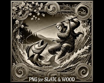 Fishing 3D Illusion PNG Laser File, Fisher 3D PNG, Digital File, 3D Fish PNG, Fisherman Slate Coaster Engraved, Laser Ready 3D Engraving
