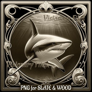 Shark 3D Illusion PNG Laser File, Ocean 3D PNG, 3D Illusion engraving, Sea life Slate Coaster Engraved, Shark Laser Ready 3d Engraving