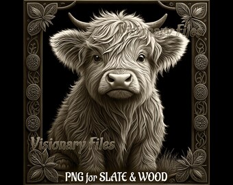 Highland Cow 3D Illusion File, Cattle PNG Laser Engraving File, Highland Cow Wood or Slate Engraving Projects Laser Ready 3D Engraving