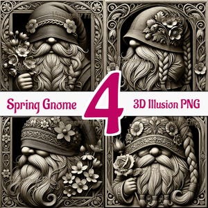 Spring Gnome 3D Illusion PNG Laser File, 3D PNG Bundle, Spring Gnome 3D Illusion engraving, Slate Coaster Engraved, Laser Ready 3d Engraving