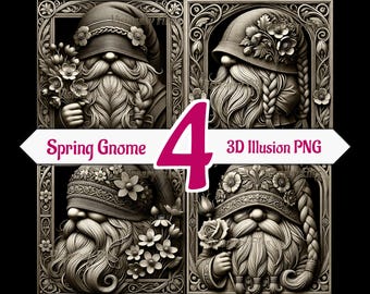 Spring Gnome 3D Illusion PNG Laser File, Slate Coaster Engraving Bundle (Digital Download)