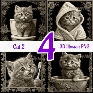 Cat 3D Illusion PNG Laser File Bundle, Funny Kitten 3D PNG, Cat 3D Illusion engraving, Slate Coaster Engraved, Cat Laser Ready 3d Engraving