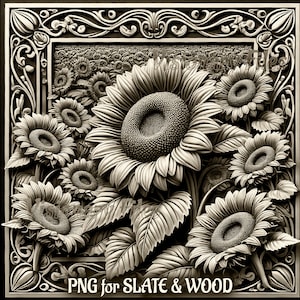 Sonnenblume 3D Illusion PNG Laser-Datei, Sonnenblume PNG, Blumen Schiefer Untersetzer graviert, Sonnenblume Laser bereit 3d Gravur, Laser-Gravur-Datei