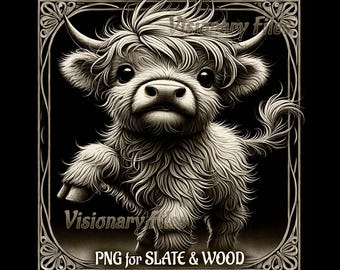 Highland Cow 3D Illusion PNG Laser File, Curious Calf PNG, Heifer Slate Coaster Engraved, Cattle Laser Ready 3D Engraving, Livestock