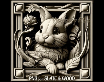 ウサギ 3D イリュージョン PNG レーザー ファイル、イースター PNG、ウサギ スレート コースター彫刻、ウサギ レーザー対応 3D 彫刻、イースター レーザー彫刻ファイル