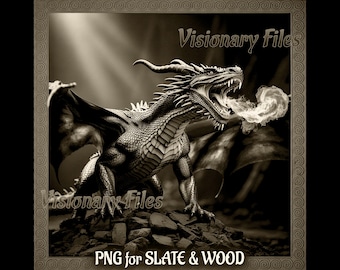 Dragon 3D Illusion PNG Laser File: Slate Coaster Engraving