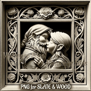 Gnomes in Love 3D Illusion PNG Laser File, Valentin&#39;s Gnomes PNG, Slate Coaster Engraved, Laser Ready 3d Engraving, Laser Engraving Files