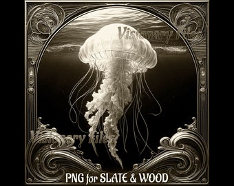 Jellyfish 3D Illusion PNG Laser File, Tadpole PNG, Sea Life Slate Coaster Engraved, JellyfishLaser Ready 3d File , Sea Animal 3D Laser File