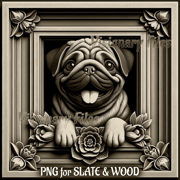 Pug Puppy 3D Illusion PNG Laser File, Dog PNG, Dog Slate Coaster Engraved, Puppy Laser Ready 3d Engraving, Dog Laser Engraving Files