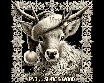 Reindeer with Santa Hat 3D Illusion PNG Laser File, Christmas Reindeer PNG, Reindeer Slate  Engraved, Christmas 3D Illusion File