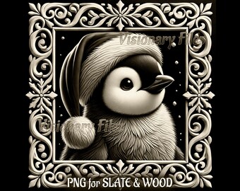 Penguin Santa 3D Illusion PNG, 3D Laser File, Penguin 3D PNG, 3D Illusion Christmas Laser Cut File Slate Engraved, Penguin 3D Design
