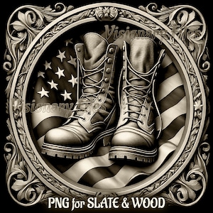 Military Boots 3D Illusion PNG Laser File, American PNG, Patriotic Slate Coaster Engraved, US Laser Ready 3d Engraving, Veteran Laser Files