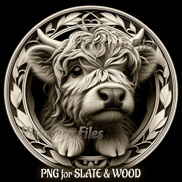 Highland Cow Baby 3D Illusion PNG Laser File, Highland Cow PNG, Highland Cow Slate Coaster Engraved, Highland Cow Laser Ready 3d Engraving