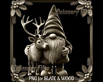 Christmas Gnome with Reindeer 3D Illusion PNG Laser File: Festive Engraving Design (Digital Download)