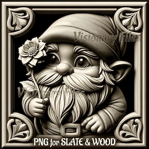 Gnome 3D Illusion PNG Laser File, Gnomes PNG, Gnome with Flower Slate Coaster Engraved, Gnome Laser Ready 3d Engraving, Laser Files