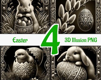 Easter 3D Illusion PNG Laser Files: Engraved Slate Coaster Designs (Digital Download)