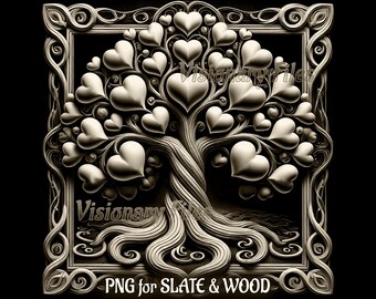 Tree of Life 3D Illusion PNG Laser File, Tree of Love Laser Ready 3d Engraving, Tree of Hearts 3D PNG, Tree of Life Slate Coaster Engraved