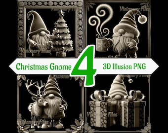 Christmas Gnome 3D Illusion PNG, Festive Engraving Laser File