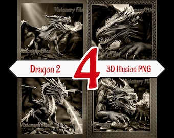 Dragon 3D Illusion PNG Laser Files: Engraving Bundle (Digital Download)