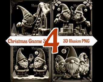 Christmas Gnome 3D Illusion PNG, Festive Engraving Laser File