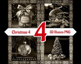 Christmas 3D Illusion PNG Laser Files: Gnome Slate Coaster Designs (Digital Download)