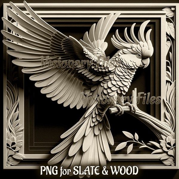 Cockatoo 3D Illusion PNG Laser File, Parrot PNG, Parrot Slate Coaster Engraved, Parrot Laser Ready 3d Engraving, Bird of Paradise PNG