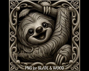 Sloth 3D Illusion Laser Engrave File: PNG Digital Files (Slate & Wood Coasters)