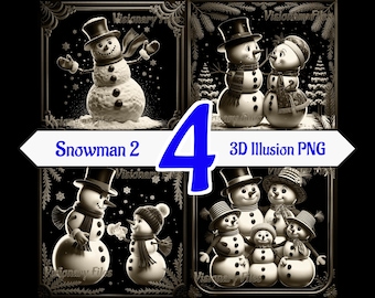 Snowman 3D Illusion PNG Laser Files: Engraving Bundle (Digital Download)